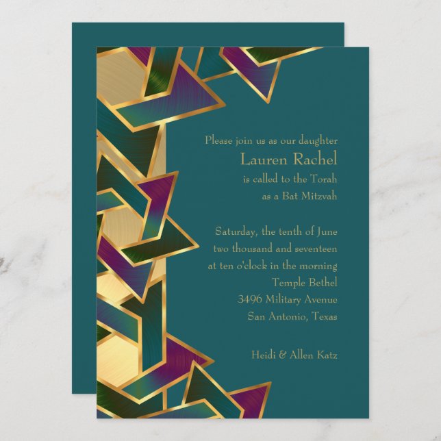 Bat Mitzvah Purple Teal Star of David on Any Colou Invitation (Front/Back)