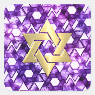 Bat Mitzvah Purple Tones Star Damask Square Sticker