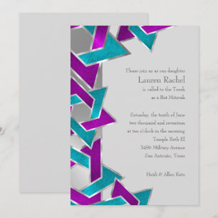 Bat Mitzvah Purple Turquoise Star David Any Colour Invitation