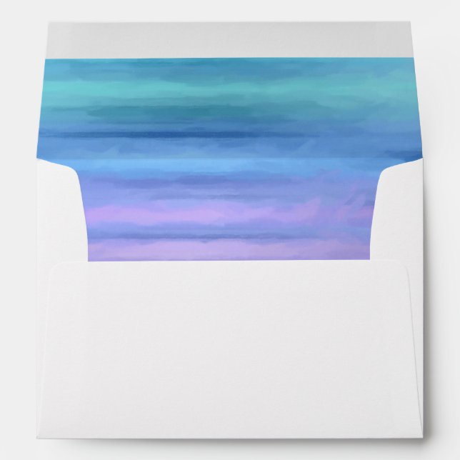 Bat Mitzvah Purple Turquoise Watercolor Stripes Envelope (Back (Bottom))