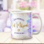 Bat Mitzvah Purple Watercolor Gold Script Confetti Coffee Mug<br><div class="desc">Be proud, rejoice and showcase this milestone of your favourite Bat Mitzvah! Celebrate whenever you use this stunning, modern, stylish, custom coffee mug. Sparkly, faux gold foil calligraphy script and glitter dots overlay a soft purple watercolor background. Personalise with your Bat Mitzvah’s name and date or custom message. Guaranteed to...</div>