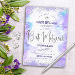 Bat Mitzvah purple watercolor silver foil script Invitation<br><div class="desc">Be proud, rejoice and showcase this milestone of your favourite Bat Mitzvah! Send out this stunning, modern, sparkly silver faux foil and glitter dots and handwritten calligraphy script against a soft purple watercolor background, personalised invitation for an event to remember. Personalise the custom text with your Bat Mitzvah’s name, Hebrew...</div>