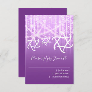 Bat Mitzvah Purple White Sparkly Lights RSVP Card