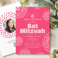 Bat Mitzvah QR Code Pink Photo Starburst Pop Retro