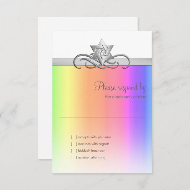 Bat Mitzvah Rainbow and Ribbon RSVP Card (Front/Back)