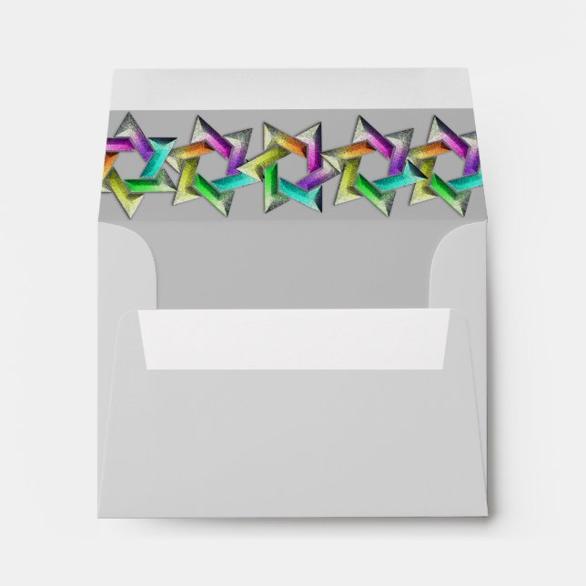 Bat Mitzvah Rainbow Star on Any Colour RSVP Envelope (Back (Bottom))