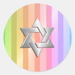 Bat Mitzvah Rainbow Stripe Star of David Classic Round Sticker
