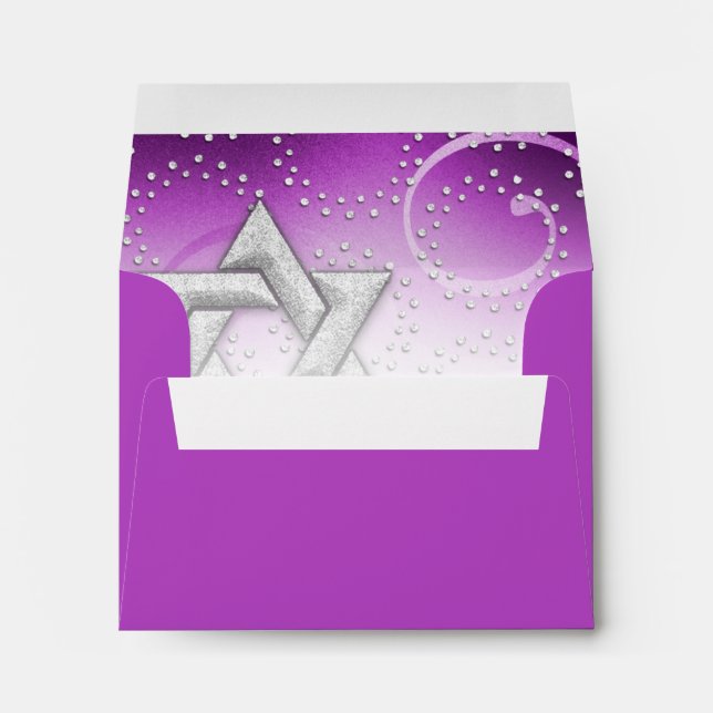 Bat Mitzvah Raspberry Shimmer Star of David RSVP Envelopes (Back (Bottom))