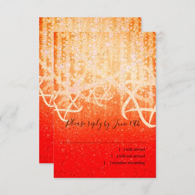 Bat Mitzvah Red and Gold Extra Sparkly RSVP Card (Front/Back)