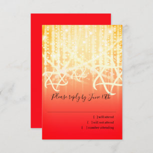 Bat Mitzvah Red and Gold Sparkly Lights RSVP Card