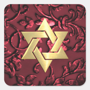 Bat Mitzvah Red Damask Square Sticker
