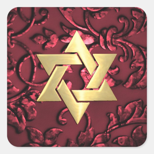 Bat Mitzvah Red Damask Square Sticker (Front)