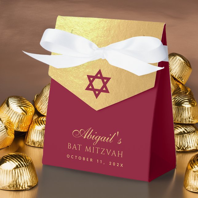 Bat Mitzvah Red Star of David Faux Gold & Burgundy Favour Box (Creator Uploaded)