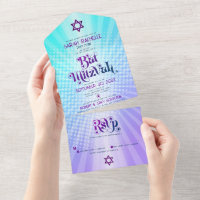 Bat Mitzvah Retro Blue Purple Gradient Boho Bold