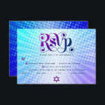 Bat Mitzvah Retro Boho Blue Purple Gradient Entrée RSVP Card<br><div class="desc">Be proud, rejoice and showcase this milestone of your favourite Bat Mitzvah! Include this boho, retro, personalised RSVP insert card for your event. Fun, trendy, bold purple and navy blue typography with modern sans serif typography overlay a background of pop light turquoise and purple ombre gradient rays with white dots....</div>