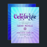 Bat Mitzvah Retro Boho Purple Blue Gradient Bold Enclosure Card<br><div class="desc">Be proud, rejoice and showcase this milestone of your favourite Bat Mitzvah! Include this groovy boho retro, personalised insert for additional information to your event. Fun, trendy, bold purple and navy blue typography with modern sans serif typography overlay a background of pop light turquoise and purple ombre gradient rays with...</div>