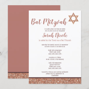 Bat Mitzvah Rose Gold Chic Elegant Faux Glitter Invitation