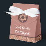 Bat Mitzvah Rose Gold Glitter Chic Glam Party Favour Box<br><div class="desc">Personalise this faux rose gold glitter party favour box for your chic glam Bat Mitzvah celebration. Set on a solid pink mauve background, both sets of white text templates can be customised so "Sarah Nicole's Bat Mitzvah" can be changed to Hanukkah, Bar Mitzvah, a special birthday or anniversary to suit...</div>