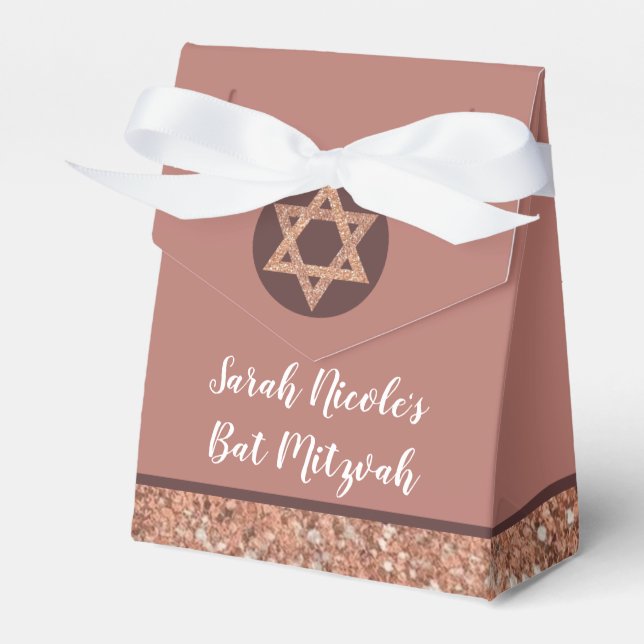 Bat Mitzvah Rose Gold Glitter Chic Glam Party Favour Box (Front Side)