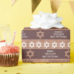 Bat Mitzvah Rose Gold Glitter Stripe Pattern Wrapping Paper<br><div class="desc">Personalise this faux rose gold glitter wrapping paper in a stripe pattern for your Bat Mitzvah gifts or Hanukkah presents. Three lines of text in white or deep mauve can be personalised so this custom gift wrap can be adapted for any special occasion. Stripes alternate between the rose gold faux...</div>