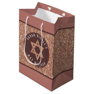 Bat Mitzvah Rose Gold Magen David Personalised Medium Gift Bag