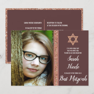 Bat Mitzvah Rose Gold Modern Photo Chic Glitter Invitation