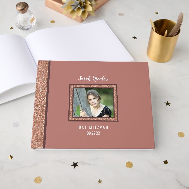 Bat Mitzvah Rose Gold Special Occasion Photo Guest Book (Front Open)