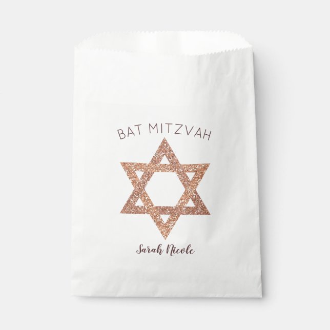Bat Mitzvah Rose Gold Star Of David Glam Party Favour Bags (Front)