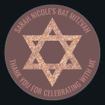 Bat Mitzvah Rose Gold Star Of David Thank You Classic Round Sticker<br><div class="desc">All text on these round stickers can be customised making these faux rose gold glitter Star of David envelope seals perfect for a Bat Mitzvah Thank You favour or for any occasion you wish to personalise them for. The Magen David fashioned out of photo real glitter pops against a dark...</div>