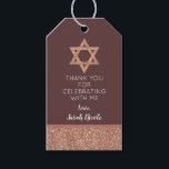 Bat Mitzvah Rose Gold Star Of David Thank You Gift Tags<br><div class="desc">Personalise these faux rose gold glitter Star of David accent thank you gift tags as a special touch to your Bat Mitzvah party plans. White text on a deep mauve background can be customised independantly - on the front, the thank you section in a simple sans sherif font and the...</div>