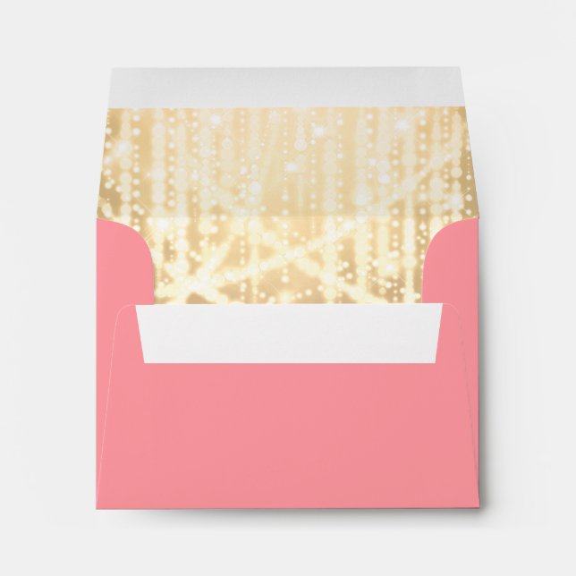 Bat Mitzvah Rose Pink and Gold Sparkly Lights Envelope (Back (Bottom))