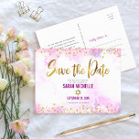 Bat Mitzvah Save the Date Gold on Pink Watercolor Invitation Postcard<br><div class="desc">Make sure all your friends and relatives will be able to celebrate your daughter’s milestone Bat Mitzvah! Send out this stunning, modern, sparkly gold faux foil and glitter dots and typography script against a soft pink watercolor background, personalised “Save the Date” announcement postcard. Personalise the custom text with your Bat...</div>