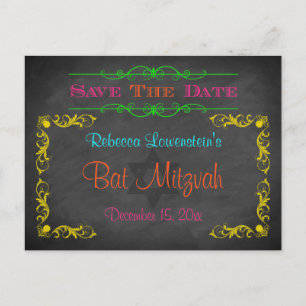 Bat Mitzvah Save The Date Postcard - Chalkboard