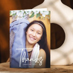 Bat Mitzvah Script Photo Gold Floral Watercolor Thank You Card<br><div class="desc">Make sure your favorite Bat Mitzvah shows her appreciation to all who supported her milestone event! Send out this this sophisticated, personalized thank you card! A chic, stunning, white and gold glitter floral watercolor with white script typography and san serif type overlay the photo of your choice. Additional watercolor flowers...</div>
