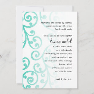Bat Mitzvah Scroll Pattern Aqua Invitation