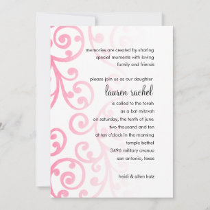 Bat Mitzvah Scroll Pattern Pink Invitation