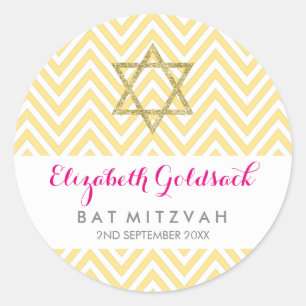BAT MITZVAH SEAL chevron pattern gold star yellow