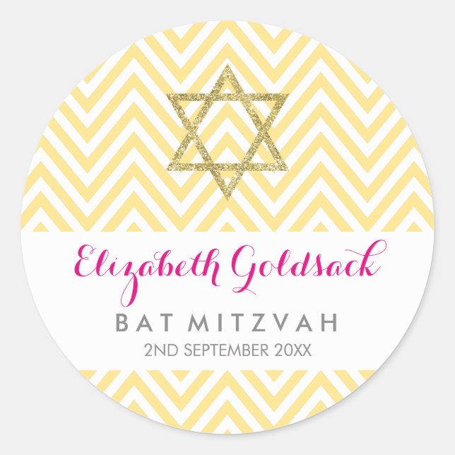 BAT MITZVAH SEAL chevron pattern gold star yellow (Front)