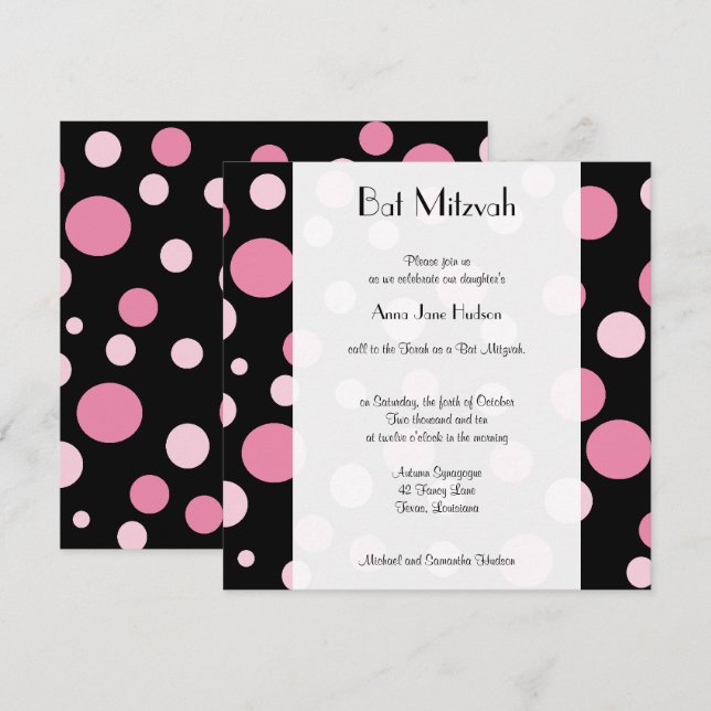 Bat Mitzvah - Seamless Dots, Spots - Pink Invitation (Front/Back)