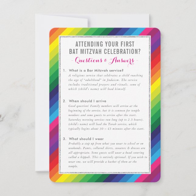 BAT MITZVAH service information advice rainbow  Invitation (Front)