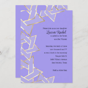 Bat Mitzvah Sheer Gold Star of David on Any Colour Invitation