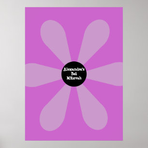 Bat Mitzvah Sign In Board Fun Flower Pink