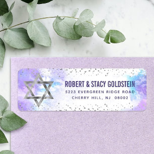 Bat Mitzvah Silver Foil Purple Watercolor Address