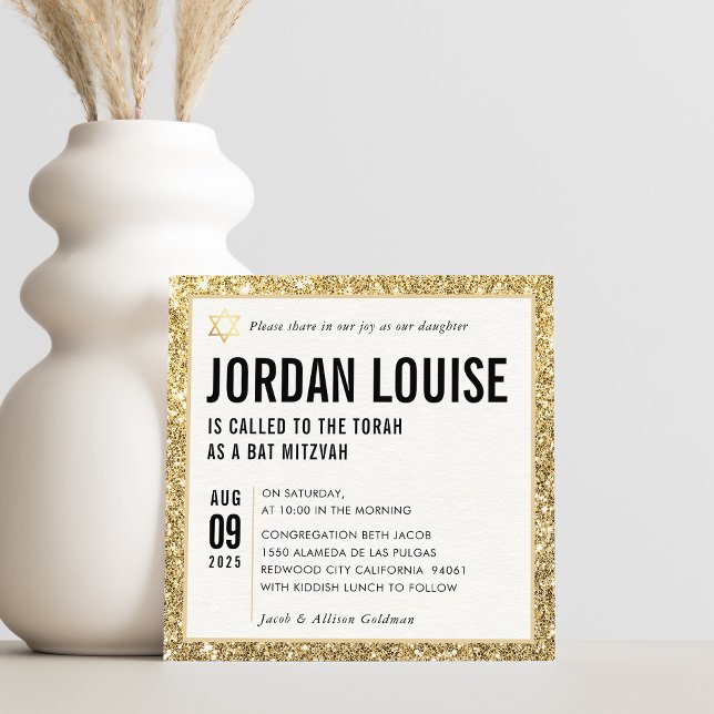 BAT MITZVAH simple modern chic gold glitter Invitation (Creator Uploaded)