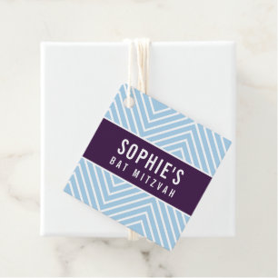 BAT MITZVAH simple modern geometric aubergine blue Favour Tags