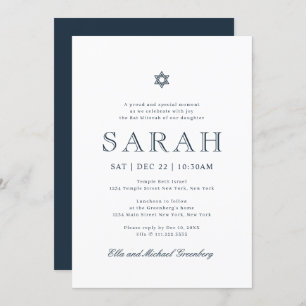 Bat Mitzvah Simple Modern Star of David Invitation