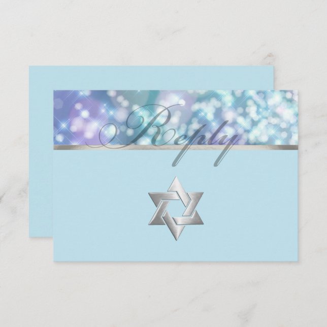 Bat Mitzvah Sparkle Lights Blue and Purple RSVP Card (Front/Back)