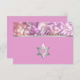 Bat Mitzvah Sparkle Lights Pink Card