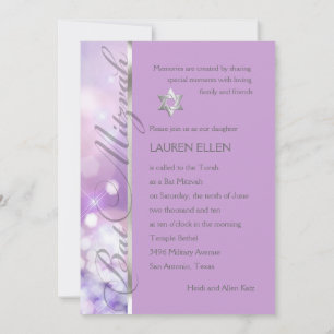 Bat Mitzvah Sparkle Lights Purple and Pink Invitation