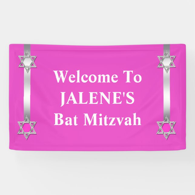 Bat mitzvah star david pink banner (Horizontal)